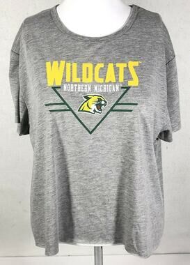 Northern Michigan Wildcats T-Shirt Women's Medium Gray Mid Drift Team Logo New